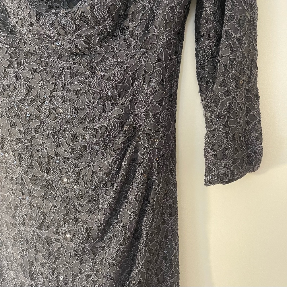 Lauren Ralph Lauren Gray Lace Sequin Cocktail Dress - Picture 4 of 8